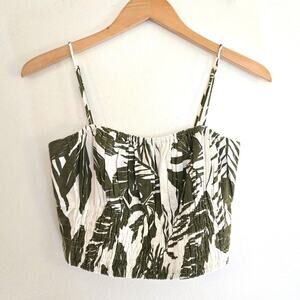 NWT Abercrombie & Fitch Smocked Tropical Leaf Crop Top Cami Medium